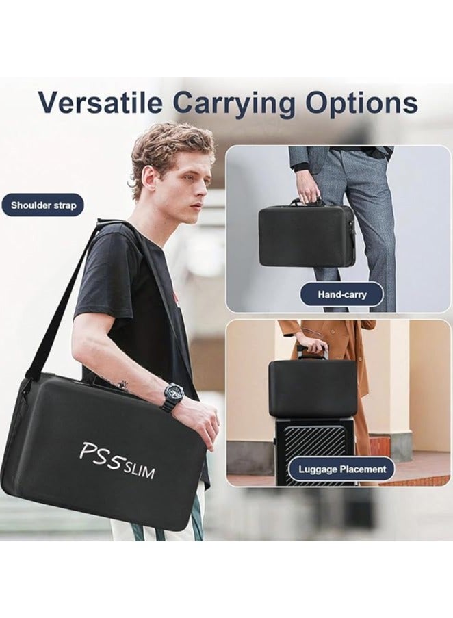 PS5 SLIM Travel Storage Bag for Ps5 Slim Shockproof Hard Shell Bag Luxury Waterproof Shoulder Bag for Playstation 5 Slim Console & Accessories Storage Organizer Double Black