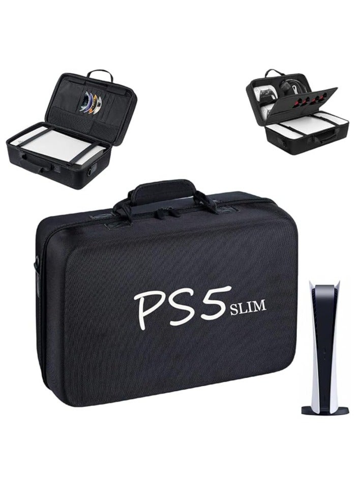 PS5 SLIM Travel Storage Bag for Ps5 Slim Shockproof Hard Shell Bag Luxury Waterproof Shoulder Bag for Playstation 5 Slim Console & Accessories Storage Organizer Double Black