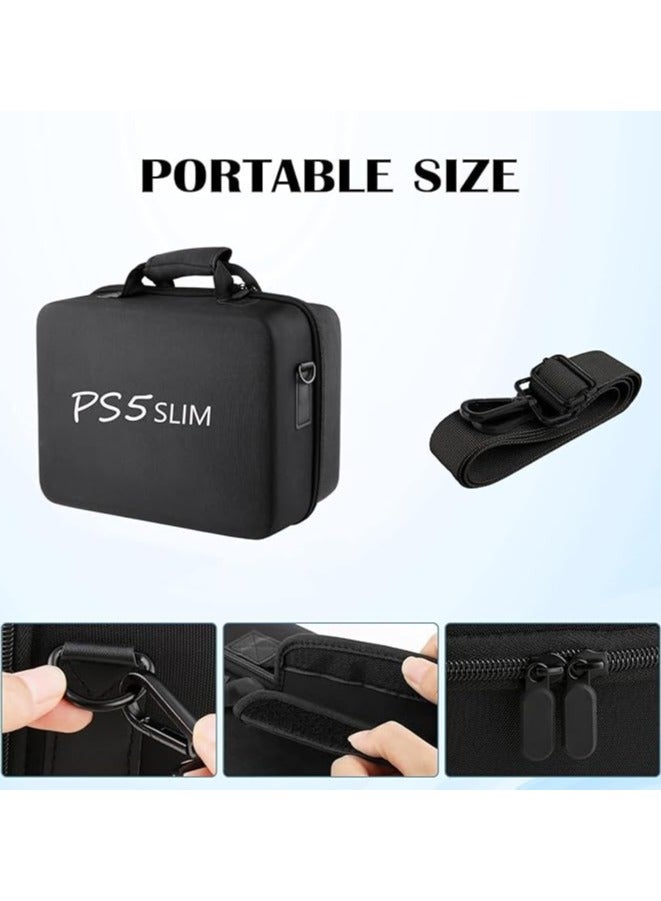 PS5 SLIM Travel Storage Bag for Ps5 Slim Shockproof Hard Shell Bag Luxury Waterproof Shoulder Bag for Playstation 5 Slim Console & Accessories Storage Organizer Double Black