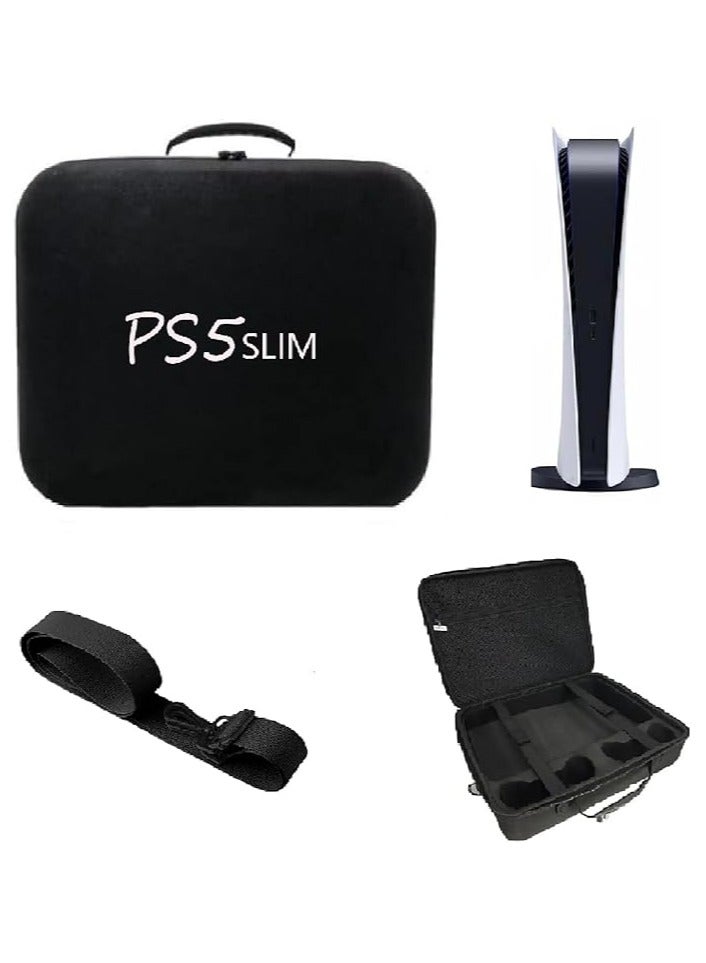 PS5 SLIM Travel Storage Bag for Ps5 Slim Shockproof Hard Shell Bag Luxury Waterproof Shoulder Bag for Playstation 5 Slim Console & Accessories Storage Organizer Single Black