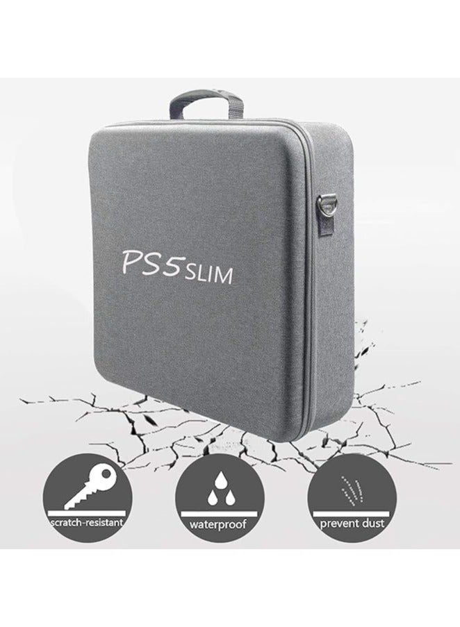 PS5 SLIM Travel Storage Bag for Ps5 Slim Shockproof Hard Shell Bag Luxury Waterproof Shoulder Bag for Playstation 5 Slim Console & Accessories Storage Organizer Single Grey