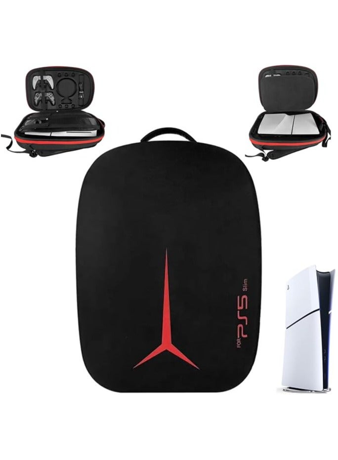 PS5 SLIM Travel Storage Bag for Ps5 Slim Shockproof Hard Shell Bag Luxury Waterproof Shoulder Bag for Playstation 5 Slim Console & Accessories Storage Organizer (Backbag Black)