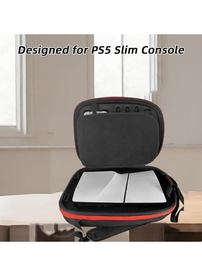 PS5 SLIM Travel Storage Bag for Ps5 Slim Shockproof Hard Shell Bag Luxury Waterproof Shoulder Bag for Playstation 5 Slim Console & Accessories Storage Organizer (Backbag Black)