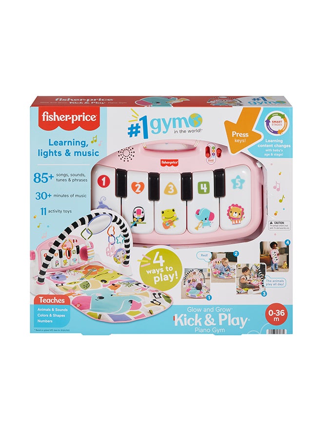 Baby Activity Mat Glow and Grow Kick & Play Piano Gym, Portable Musical Toy with Smart Stages Learning, Ages 0+ Months, Pink, Queens English Version