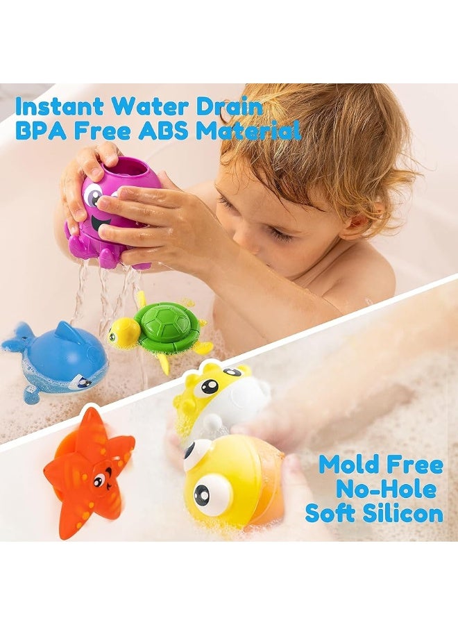 JOYIN Baby Bath Toy Set - Magnetic Fishing Toy with Fishing Rod, Soft Puffer & Clown Fish, Spinning Octopus and Starfish, Wind-up Shark and Turtle - Sensory Development for Infants & Toddler