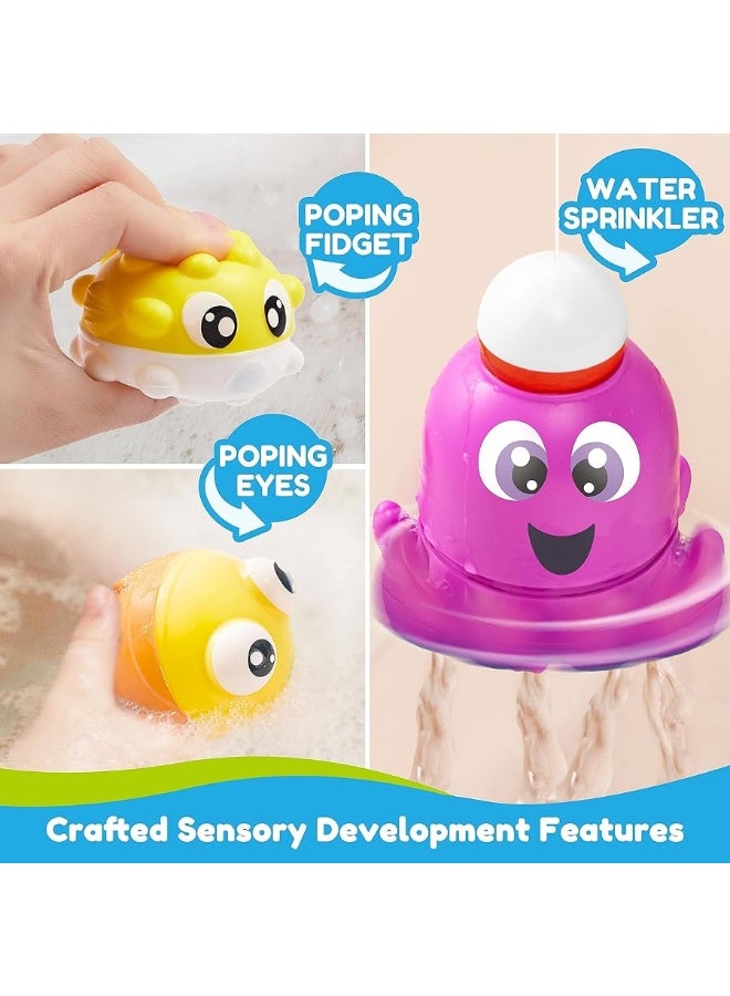 JOYIN Baby Bath Toy Set - Magnetic Fishing Toy with Fishing Rod, Soft Puffer & Clown Fish, Spinning Octopus and Starfish, Wind-up Shark and Turtle - Sensory Development for Infants & Toddler