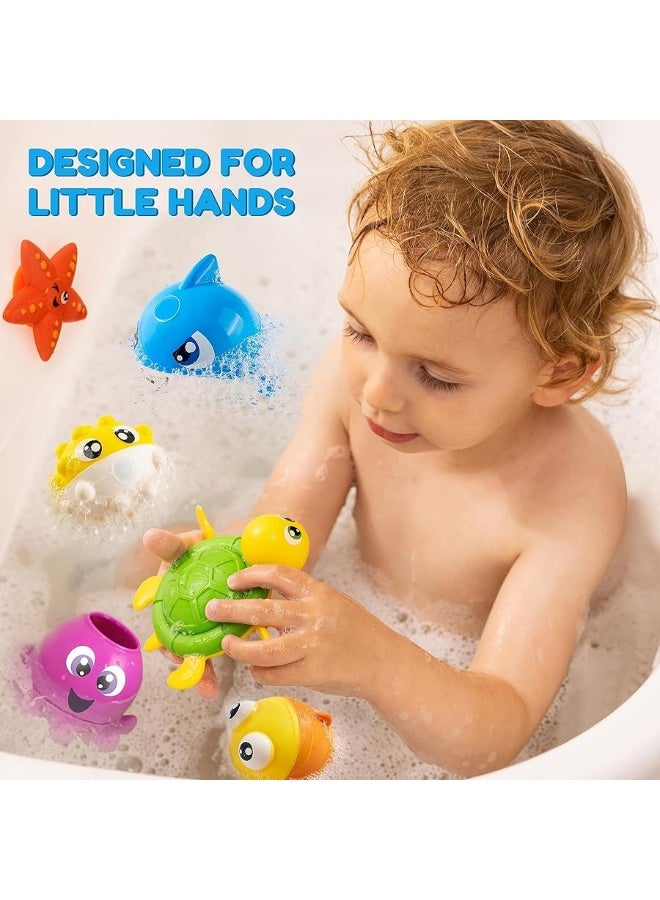 JOYIN Baby Bath Toy Set - Magnetic Fishing Toy with Fishing Rod, Soft Puffer & Clown Fish, Spinning Octopus and Starfish, Wind-up Shark and Turtle - Sensory Development for Infants & Toddler