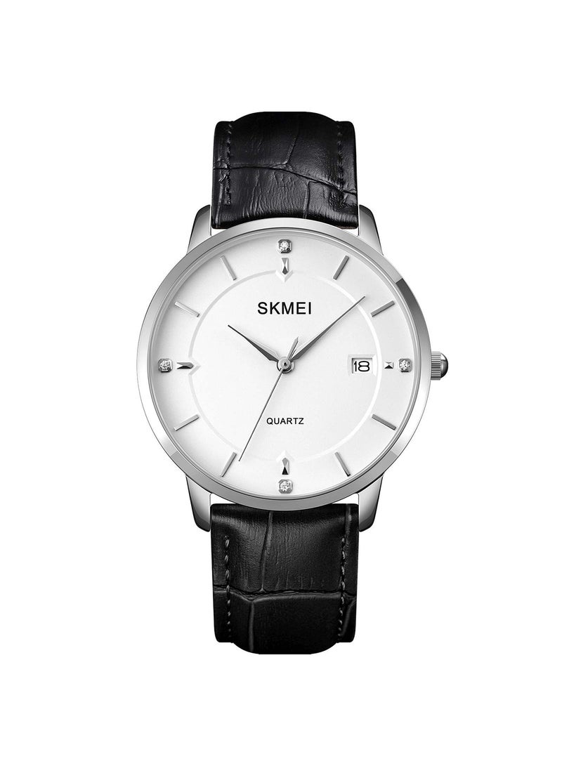 Women's Casual Quartz Waterproof Shock Resistant PU Leather Stainless Steel Strap Date Watch 1081SIWT
