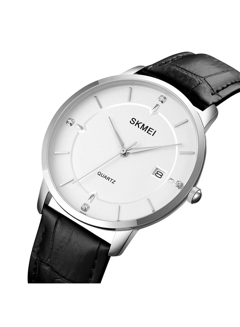 Women's Casual Quartz Waterproof Shock Resistant PU Leather Stainless Steel Strap Date Watch 1081SIWT