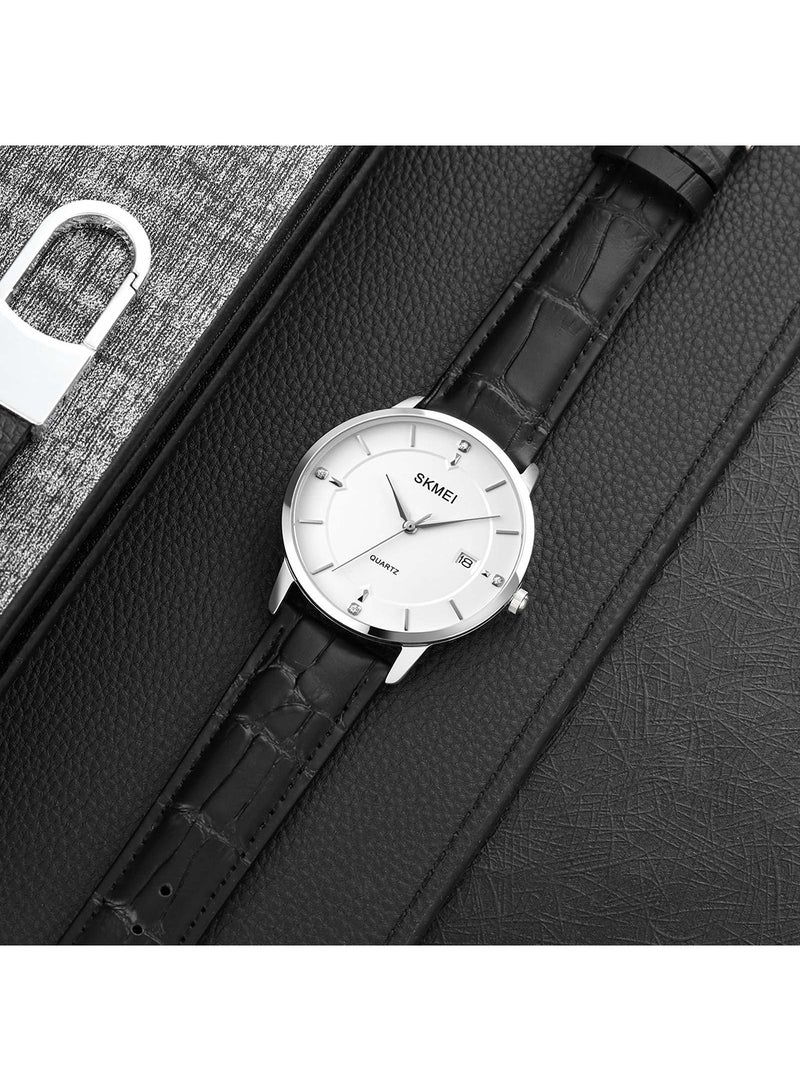 Women's Casual Quartz Waterproof Shock Resistant PU Leather Stainless Steel Strap Date Watch 1081SIWT