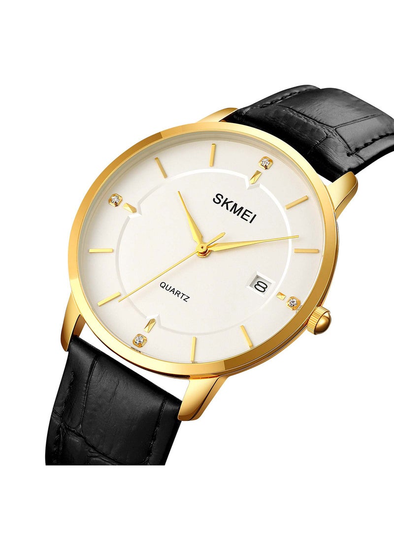 Women's Casual Quartz Waterproof Shock Resistant PU Leather Stainless Steel Strap Date Watch 1081GDWT