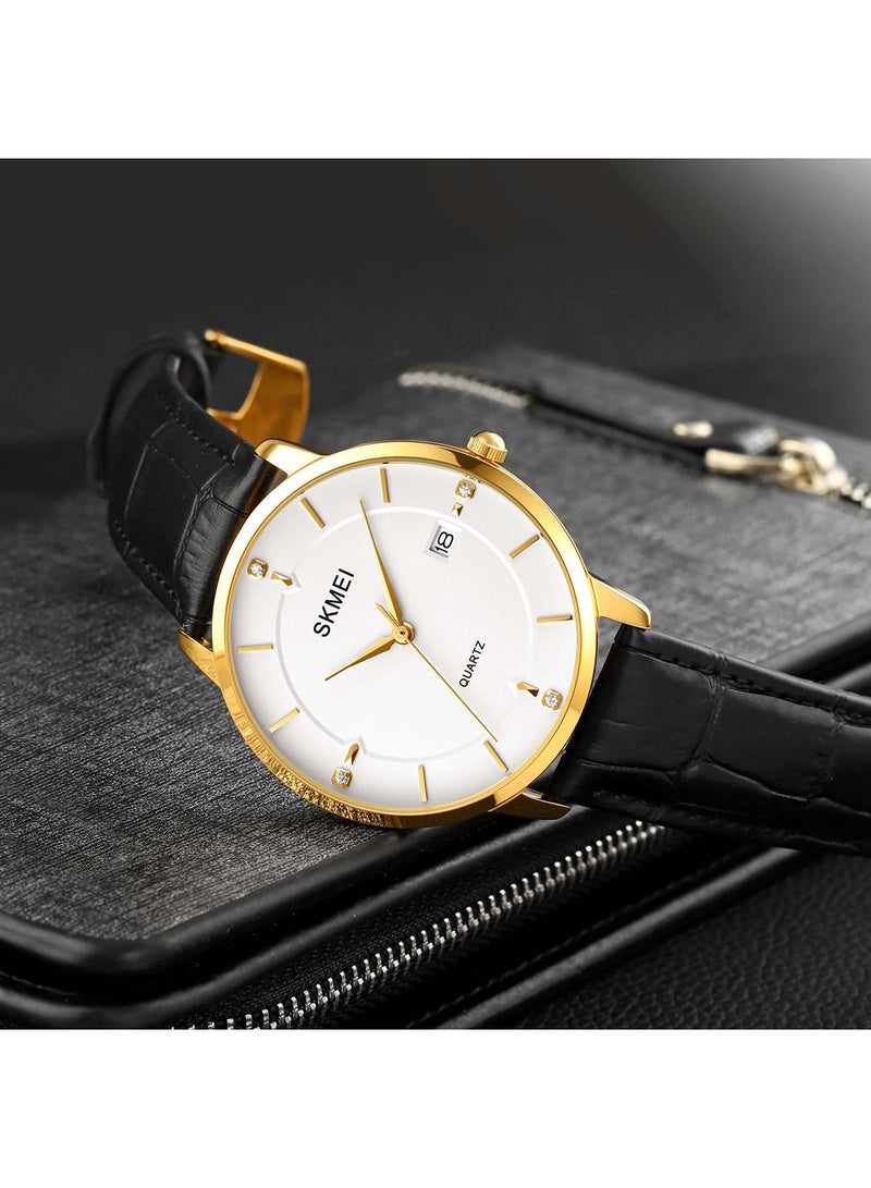 Women's Casual Quartz Waterproof Shock Resistant PU Leather Stainless Steel Strap Date Watch 1081GDWT