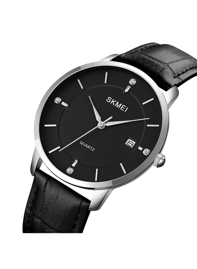Women's Casual Quartz Waterproof Shock Resistant PU Leather Stainless Steel Strap Date Watch 1081SIBK