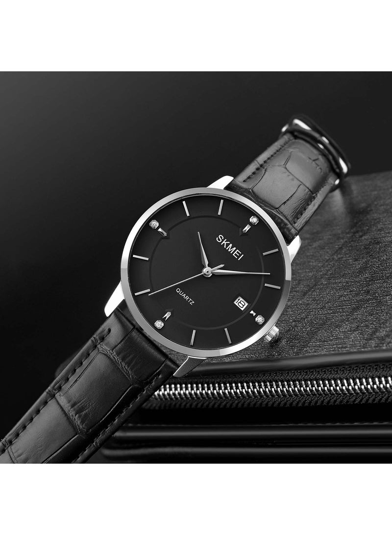 Women's Casual Quartz Waterproof Shock Resistant PU Leather Stainless Steel Strap Date Watch 1081SIBK