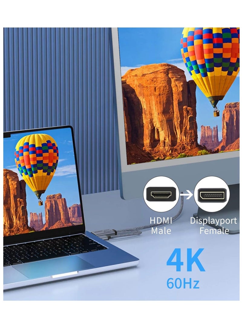 HDMI To Displayport Adapter 4k@60Hz, Male To Female Converter Cable HDMI To DP 1.2 With Usb Power For Monitor, Computer, PS4, High Speed, HDCP2.2 Compatible, 0.65FT, 0.2M, Not Bidirectional