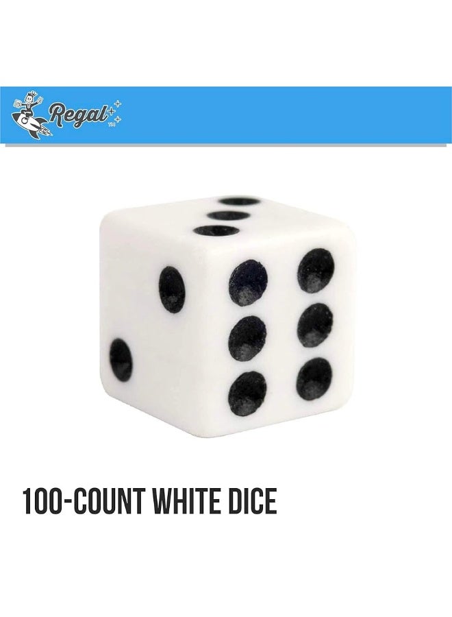 Regal Games Dice Set 6 Sided  Playing White 16mm Set of Dice  Square Dice for Classroom or Family Game Night  100 Dice