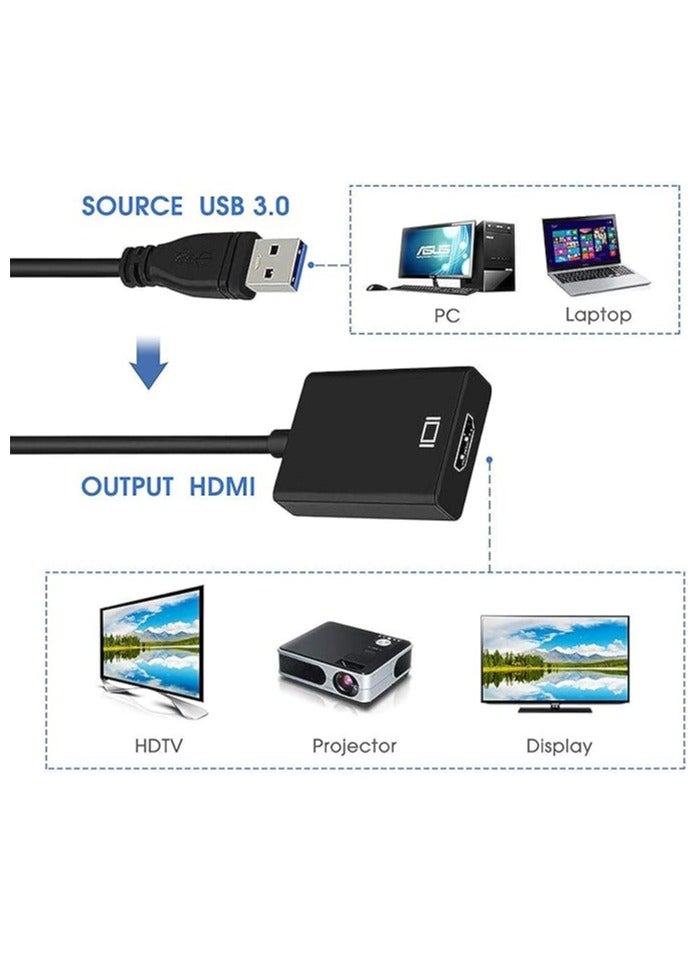 USB to HDMI Adapter, USB 3.0 to HDMI Cable Multi-Display Video Converter- PC Laptop Windows 7 8 10,Desktop, Laptop, PC, Monitor, Projector, HDTV[Not Support Mac,Chromebook]