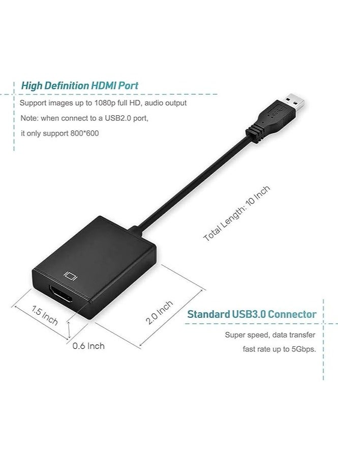 USB to HDMI Adapter, USB 3.0 to HDMI Cable Multi-Display Video Converter- PC Laptop Windows 7 8 10,Desktop, Laptop, PC, Monitor, Projector, HDTV[Not Support Mac,Chromebook]