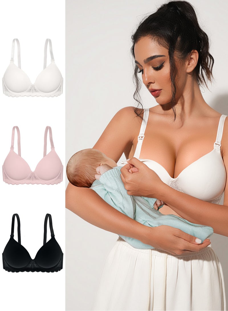 3Pcs Women Nursing Bra Instant Absorption Anti Overflow Quick Drying Fabric One-Handed Nursing Access