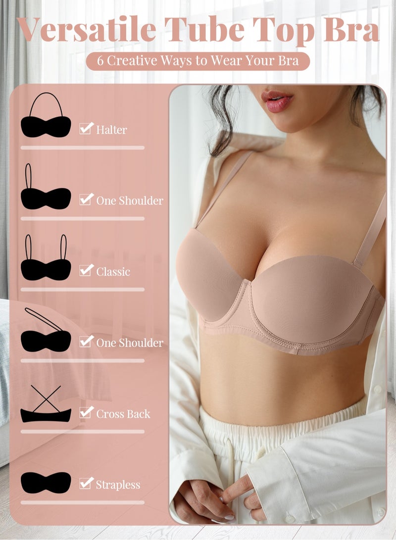 3Pcs Women Everyday Strapless Bra Underwire support non slip bra comfortable fabric