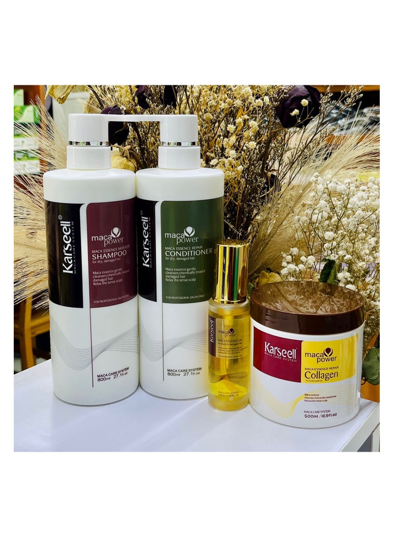 Karseell Hair Repair Set with Shampoo, Conditioner, and Maca Collagen Mask Plus Maca Oil for Dry Damaged Hair