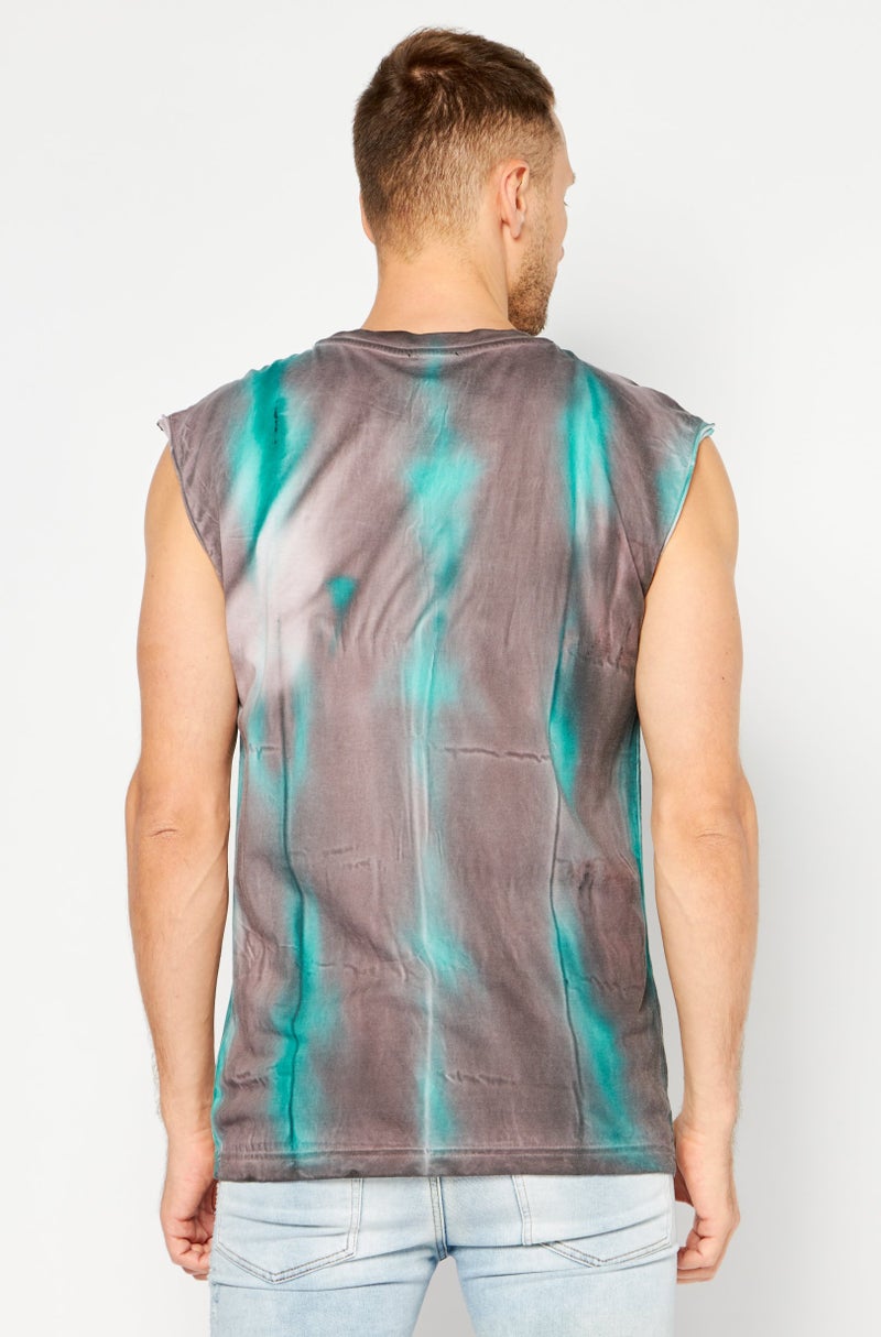 Men Crew Neck Sleeveless Graphic Tank Top, Green