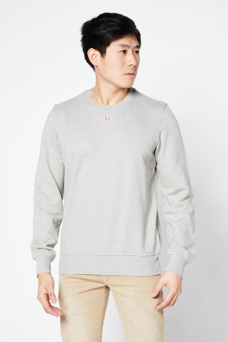 Men Crew Neck Long Sleeve Embroidered Logo Sweatshirt, Heather Grey