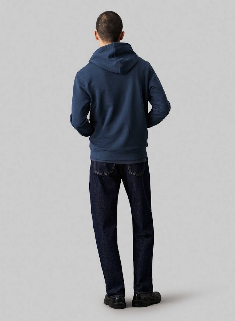 Men's Cotton Terry Logo Hoodie, Blue - Cotton