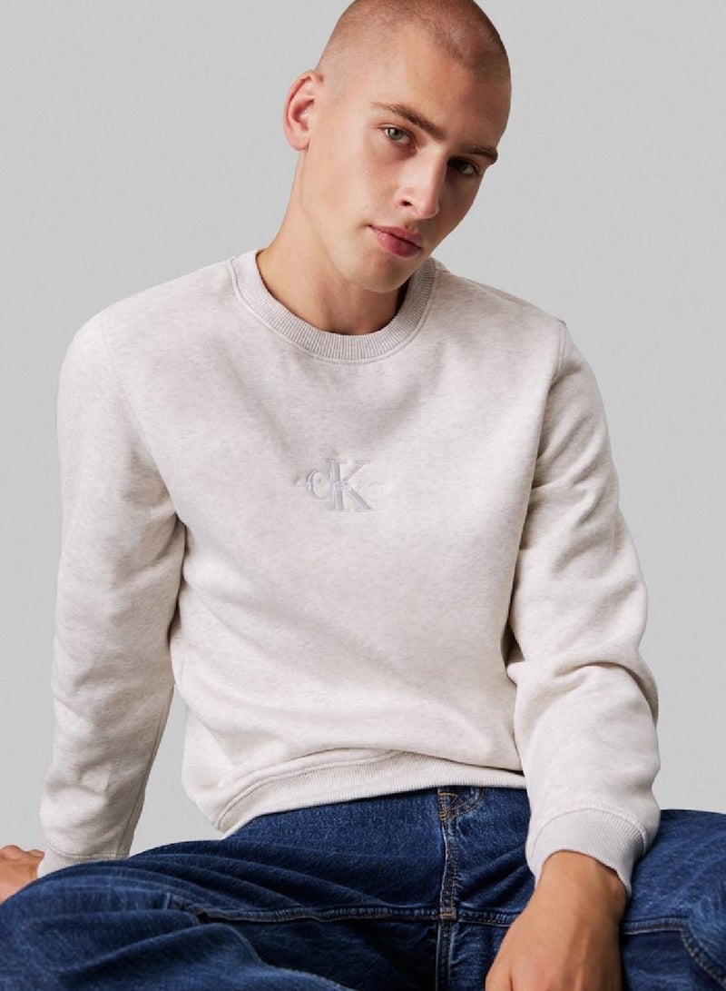 Men's  Monogram Fleece Sweatshirt , Grey - Cotton Blend