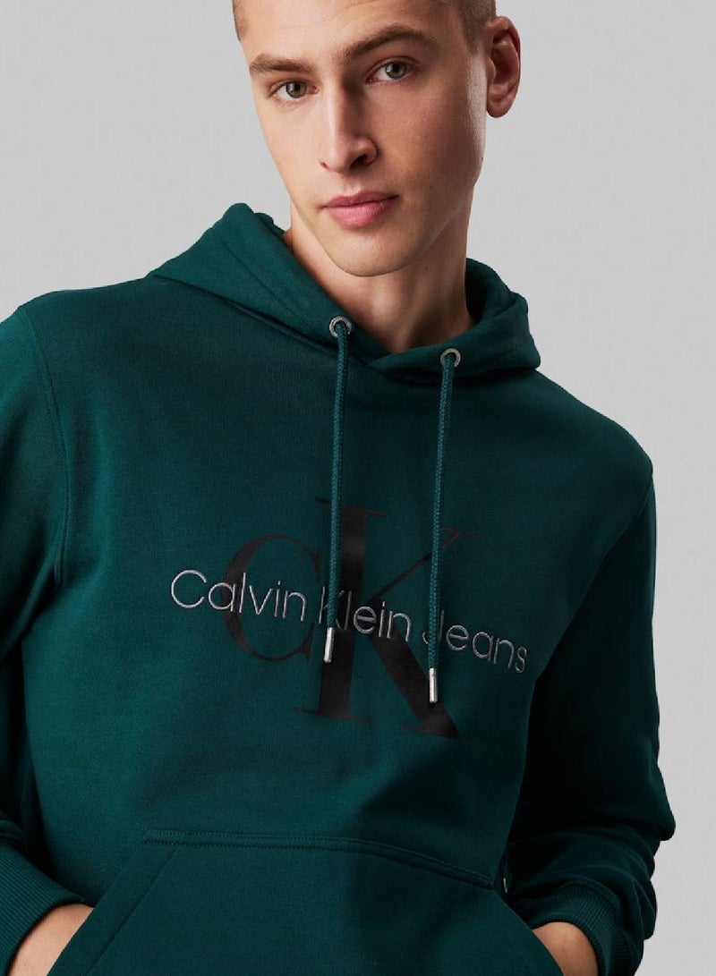 Men's  Cotton Blend Fleece Hoodie , Green - Cotton