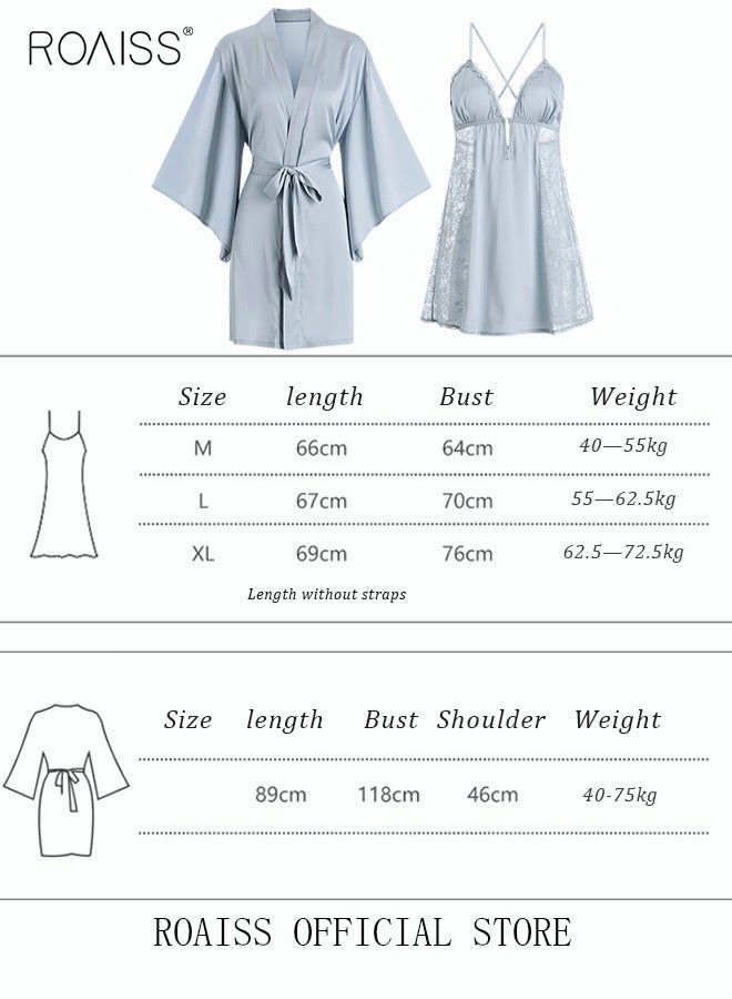 2 Piece Nightgown Set Women's Sweet Halter Nightdress Lace Lingerie Sleepwear Home Dress Set Romantic Elegant Pajamas Ladies Spring Autumn Robe Loungewear