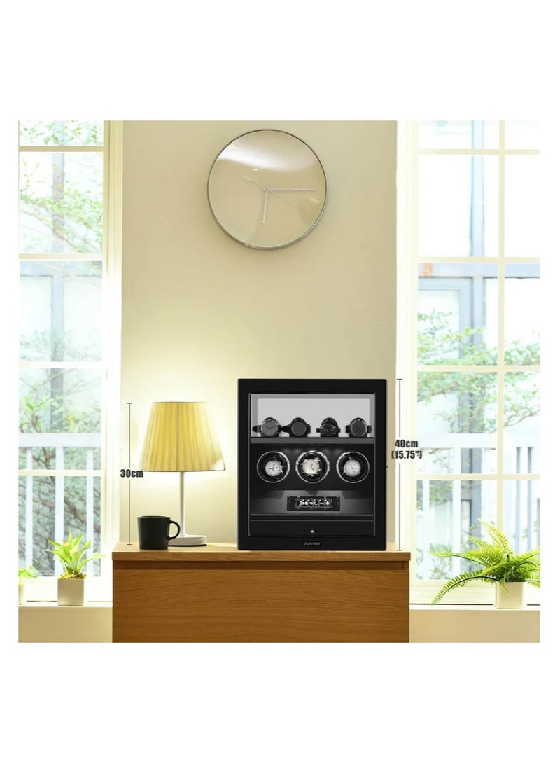 Dukwin Luxury Watchwinder with Fingerprint Lock 3 Watch Winders with Extra 4 Watches Storage LCD Remote Control - Black