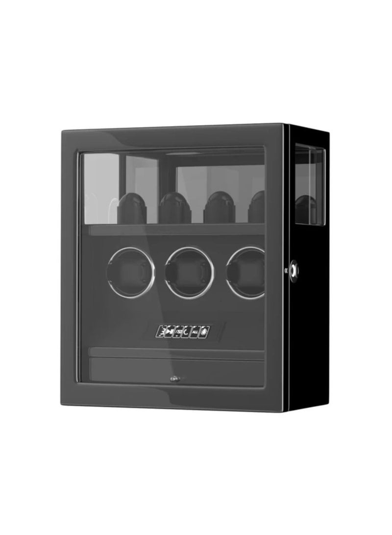 Dukwin Luxury Watchwinder with Fingerprint Lock 3 Watch Winders with Extra 4 Watches Storage LCD Remote Control - Black