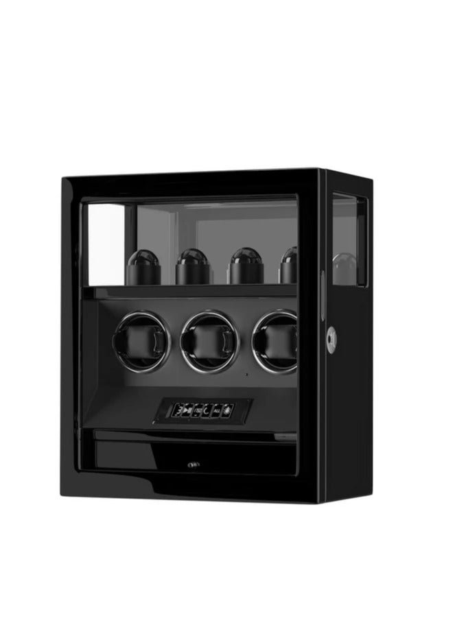Dukwin Luxury Watchwinder with Fingerprint Lock 3 Watch Winders with Extra 4 Watches Storage LCD Remote Control - Black