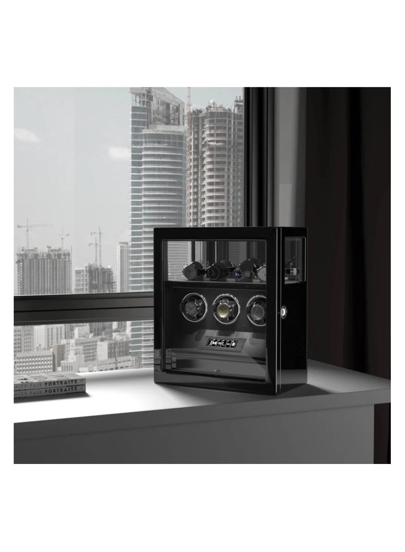 Dukwin Luxury Watchwinder with Fingerprint Lock 3 Watch Winders with Extra 4 Watches Storage LCD Remote Control - Black