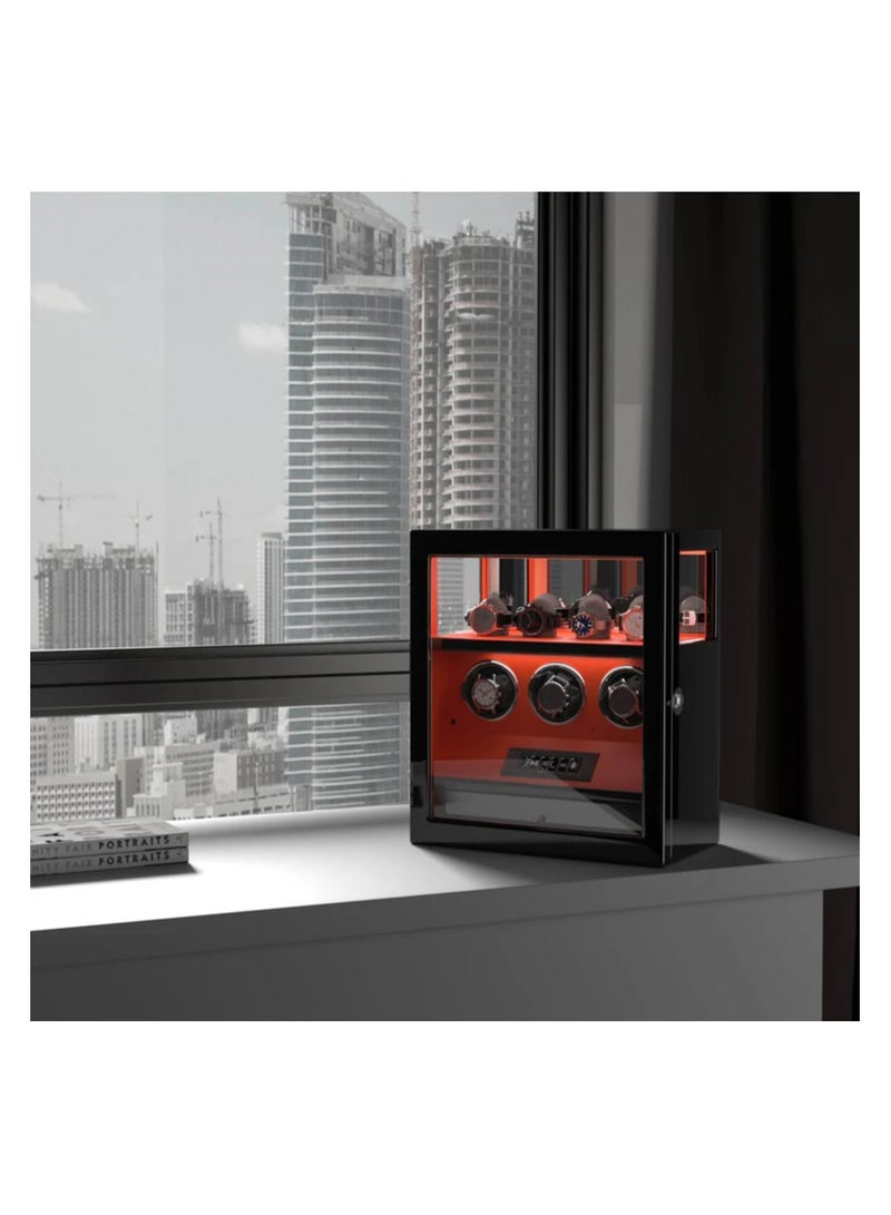 Dukwin Luxury Watchwinder with Fingerprint Lock 3 Watch Winders with Extra 4 Watches Storage LCD Remote Control - Black
