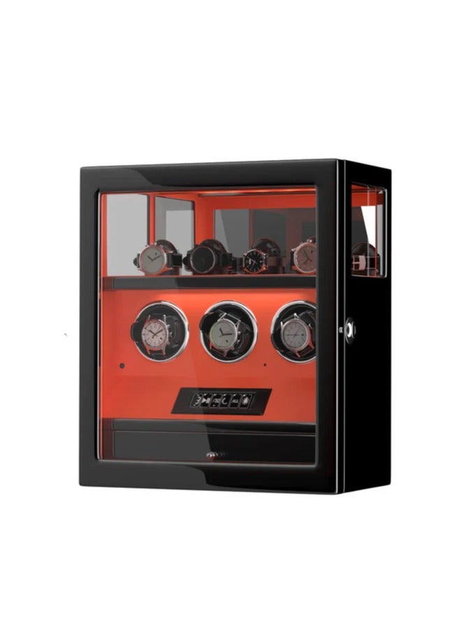 Dukwin Luxury Watchwinder with Fingerprint Lock 3 Watch Winders with Extra 4 Watches Storage LCD Remote Control - Black