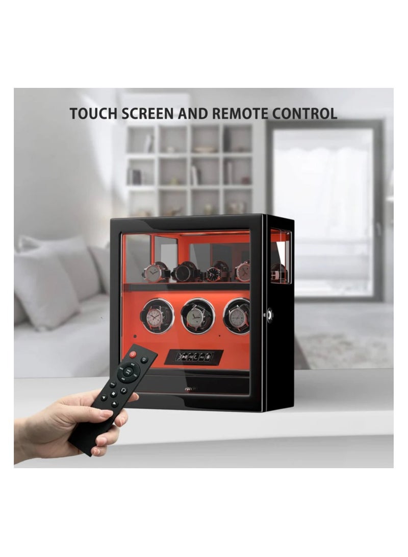 Dukwin Luxury Watchwinder with Fingerprint Lock 3 Watch Winders with Extra 4 Watches Storage LCD Remote Control - Black