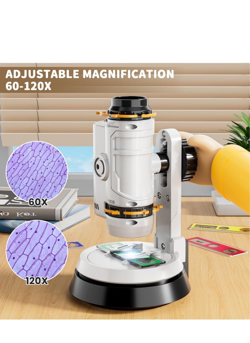 Microscope for Kids, Kids Beginner Handheld Microscope Science Kit, with 60X-120X Microscope & 12 Slides, Science Experiments Kit STEM Project Toy, for for Kids Boys Girls