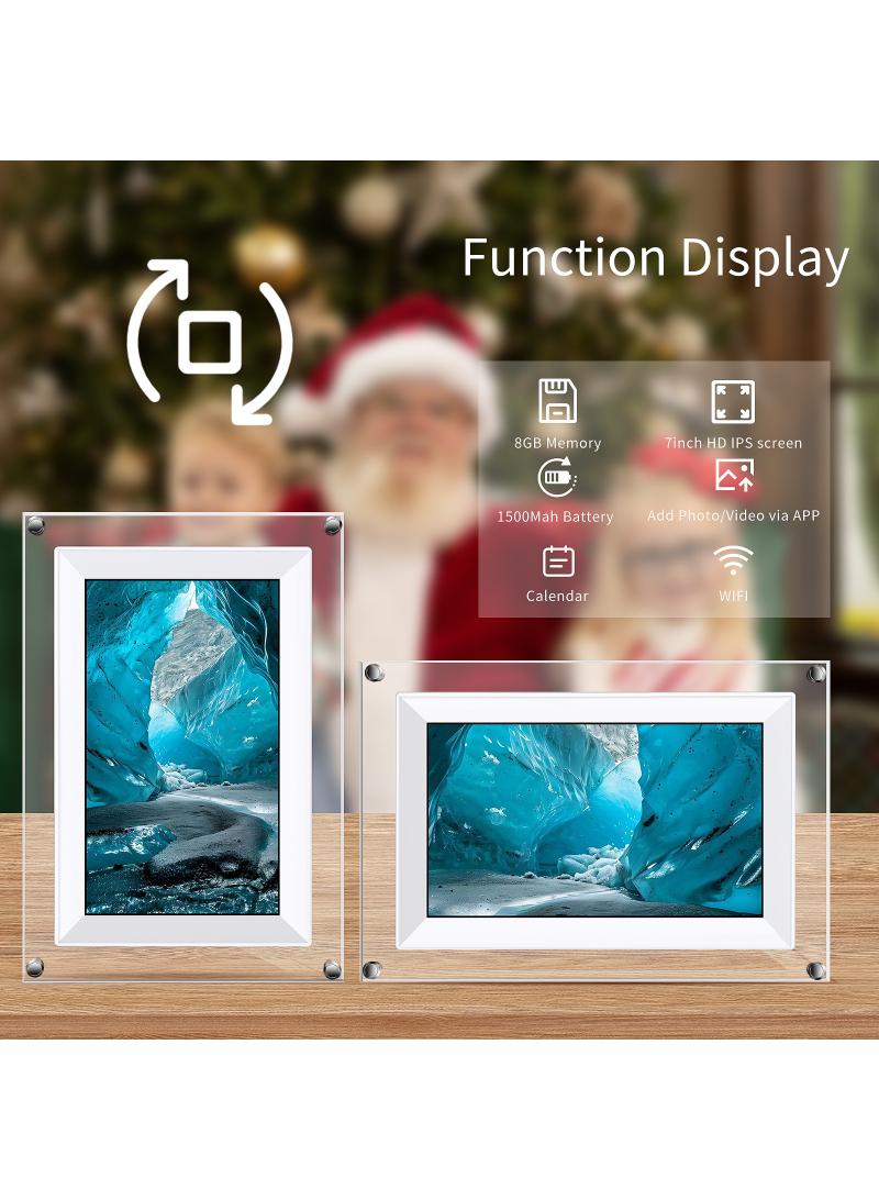 7 Inch Digital Picture Frame Acrylic Video Frame Digital Photo Frame With Memory 2000Mah Built In Battery Auto-Rotate Slideshow Easy Setup Perfect For Heartfelt Gifts Birthday Gifts Hoilday Gifts