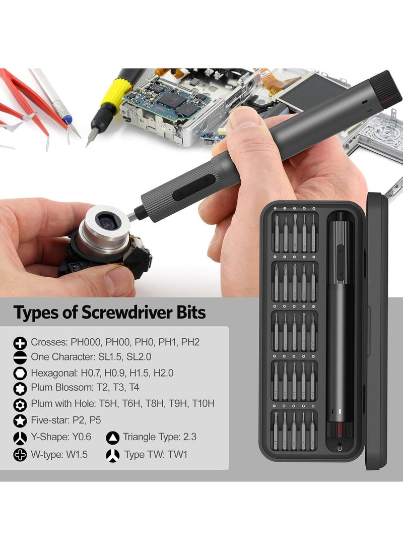 Precision Electric Screwdriver E2, All-in-One Magnetic Bits, Max 3 N.m, Magnetic Storage, Repair Tool Set for Phone Camera Laptop Watch, Screw in & Out, Two Speed Options, Rechargeable