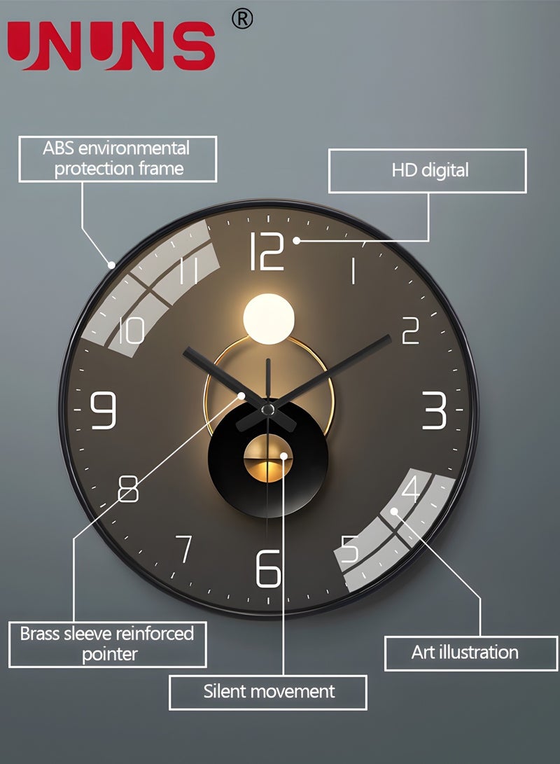 12 Inch Wall Clock, Silent Non-Ticking Wall Clock Glass Round Clocks Modern Quartz Clock, Modern Decorative Wall Clocks for Home Living Room Bedroom Kitchen