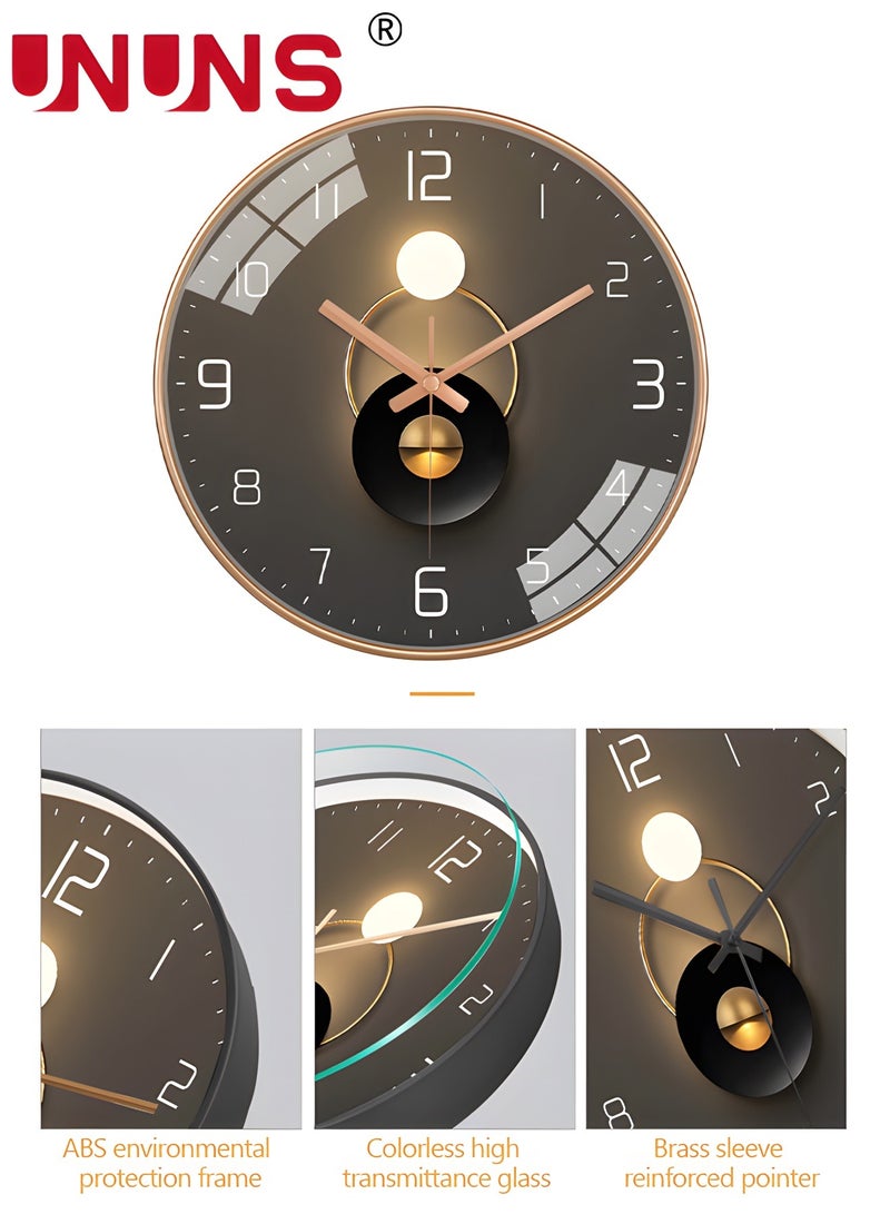 12 Inch Wall Clock, Silent Non-Ticking Wall Clock Glass Round Clocks Modern Quartz Clock, Modern Decorative Wall Clocks for Home Living Room Bedroom Kitchen