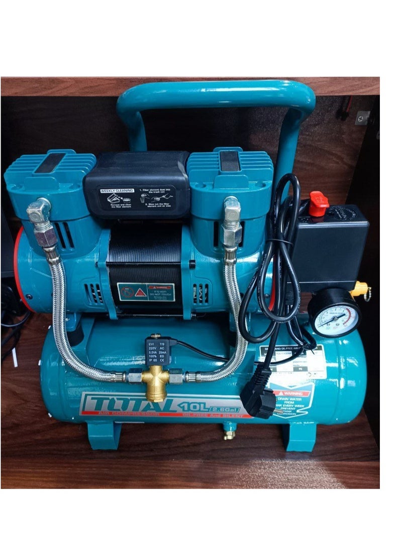 Total 1.5HP Silent Oil-Free Air Compressor 10L - Quiet, Compact, and Maintenance-Free for Indoor Use and DIY Projects