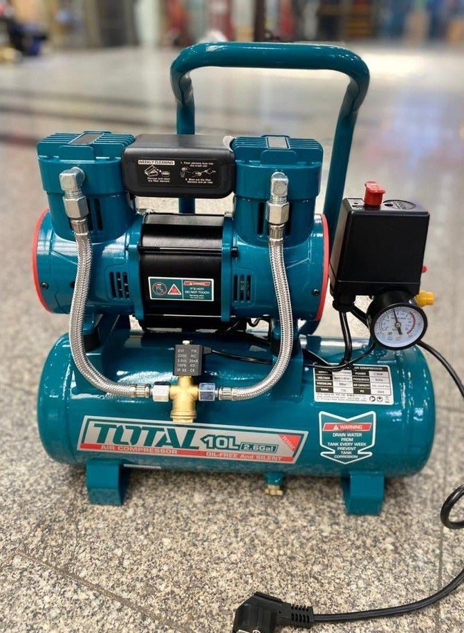 Total 1.5HP Silent Oil-Free Air Compressor 10L - Quiet, Compact, and Maintenance-Free for Indoor Use and DIY Projects