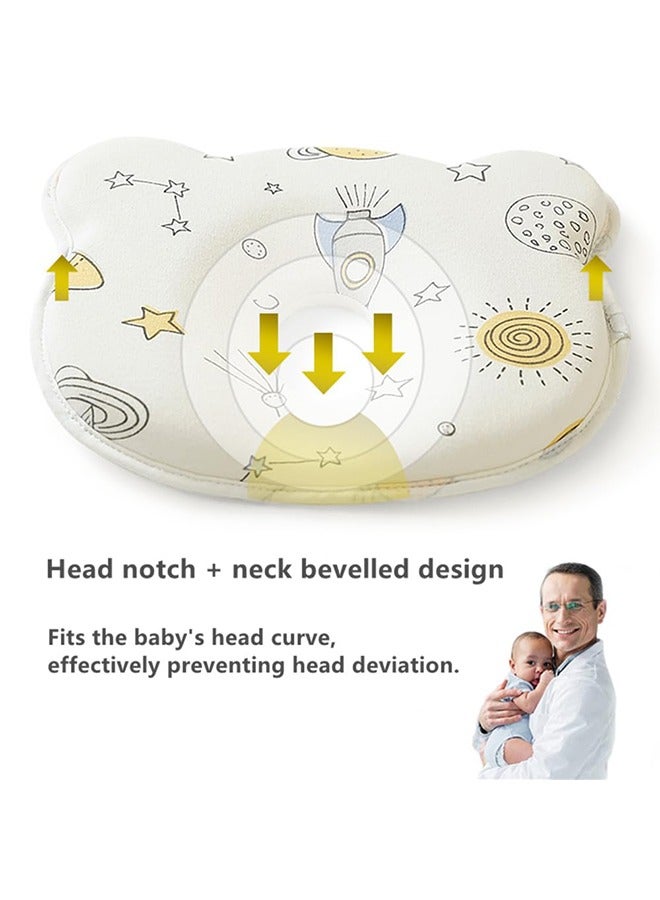 Baby Head Shaping Pillow, Prevents Flat Head Syndrome, Soft Memory Foam Cushion with 100% Cotton Cover, Neck Support for Infants (0-12 Months), 2-Pack