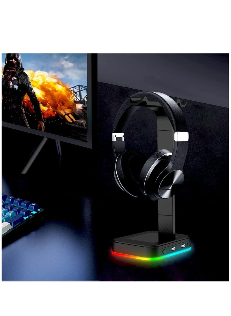 RGB Gaming Headphone Stand, Headset Stand with 1 USB Port, Headset Holder Hanger Base for Gamers Desktop Game Earphone Accessories, Designed for Gaming Headsets or Wireless Headsets for Xbox, PS5, PC