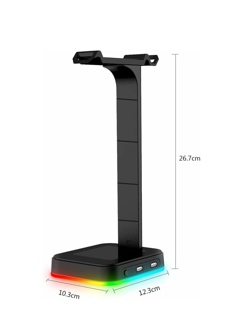 RGB Gaming Headphone Stand, Headset Stand with 1 USB Port, Headset Holder Hanger Base for Gamers Desktop Game Earphone Accessories, Designed for Gaming Headsets or Wireless Headsets for Xbox, PS5, PC