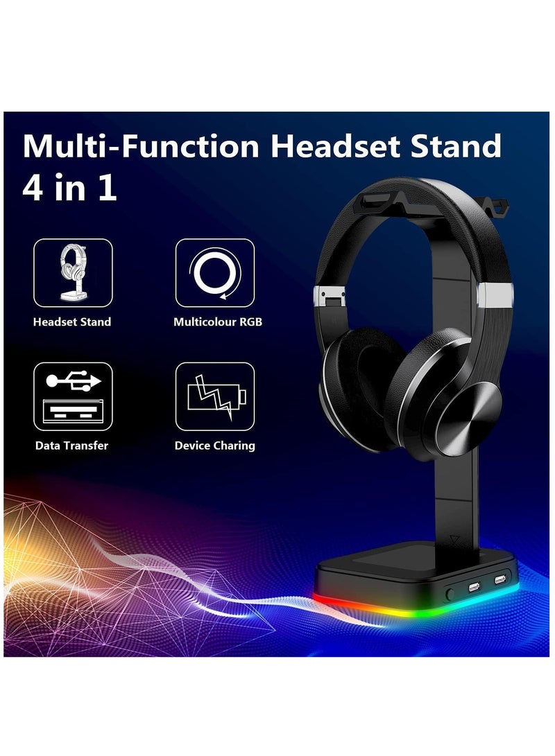 RGB Gaming Headphone Stand, Headset Stand with 1 USB Port, Headset Holder Hanger Base for Gamers Desktop Game Earphone Accessories, Designed for Gaming Headsets or Wireless Headsets for Xbox, PS5, PC