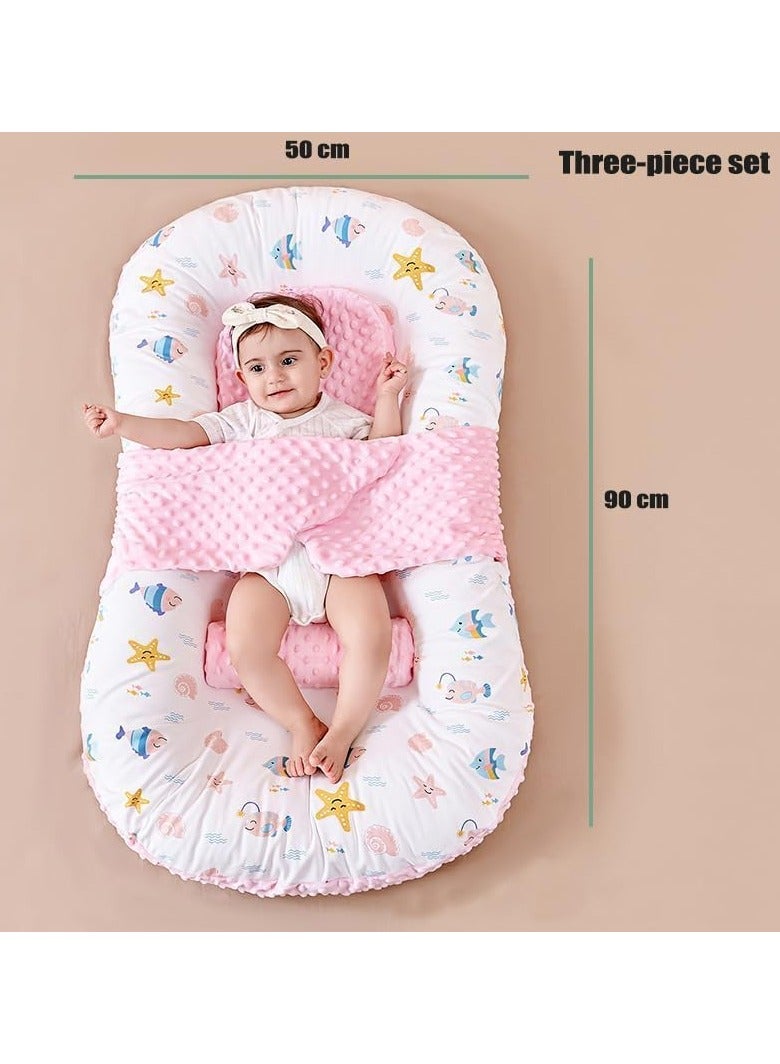 Baby Lounger for Newborn Cover, Newborn Baby Nest Cover with Anti Reflux Pillows, Baby Bed Breathable & Portable Infant Lounger - Cotton Soft Baby Floor Seat for Travel, Newborn Essentials